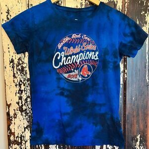 Women’s Liquid Blue Toe dye Boston Red Sox MLB 2018 World Series champs T-shirt.
